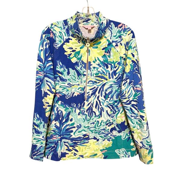 Lilly Pulitzer Wade and Sea Skipper Popover Zip Pullover Top Green Blue Large - Picture 1 of 7